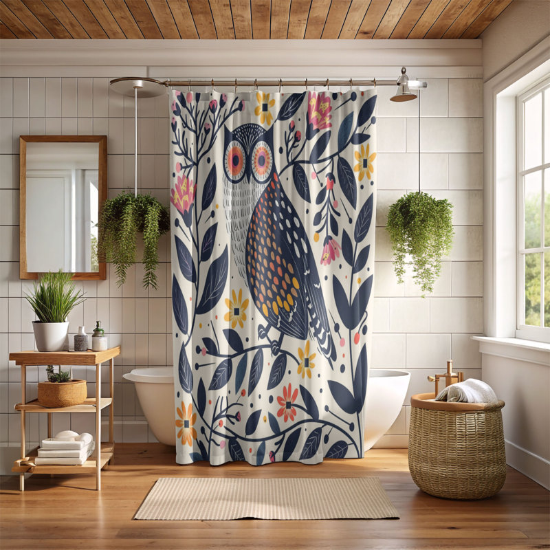 Rideau de douche standard 1 pièce Fall Owl, H 74 po x l 71 po
