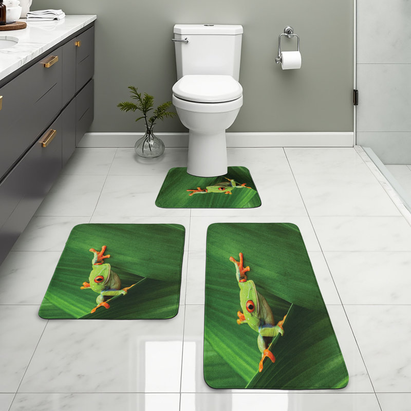  Tapis de salle de bain vert 3 pièces en U et tapis rectangulaires vert