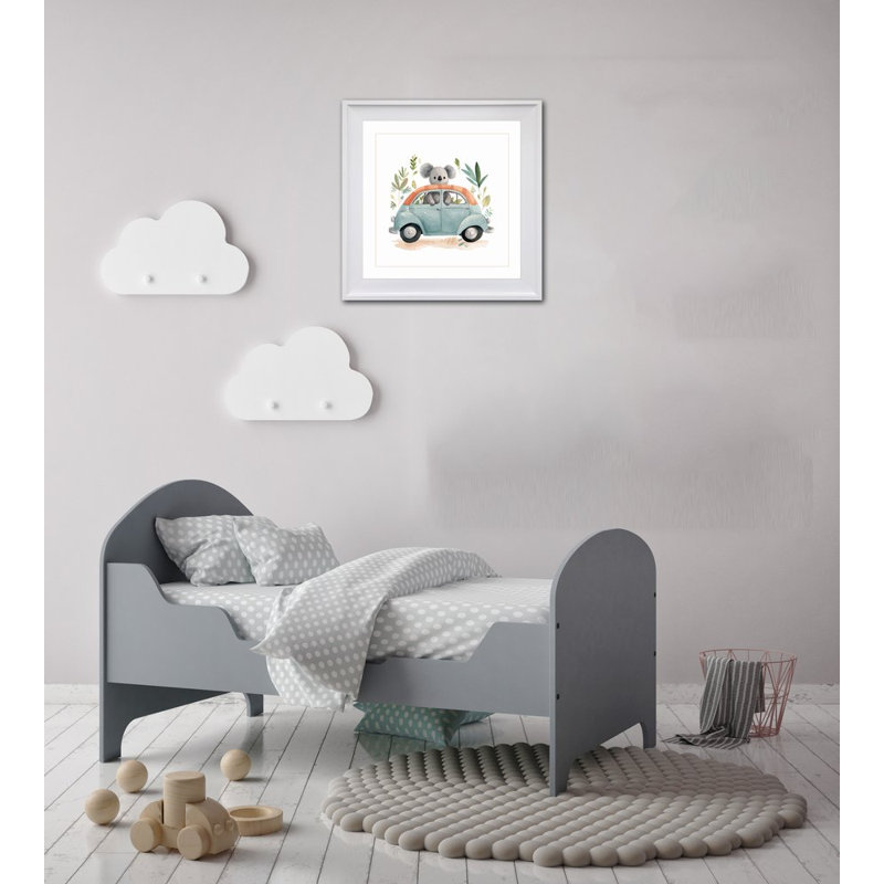 Art mural sur toile Critter On The Go 5, Cadre d'angle fermé blanc, H 17,5 po x l 17,5 po