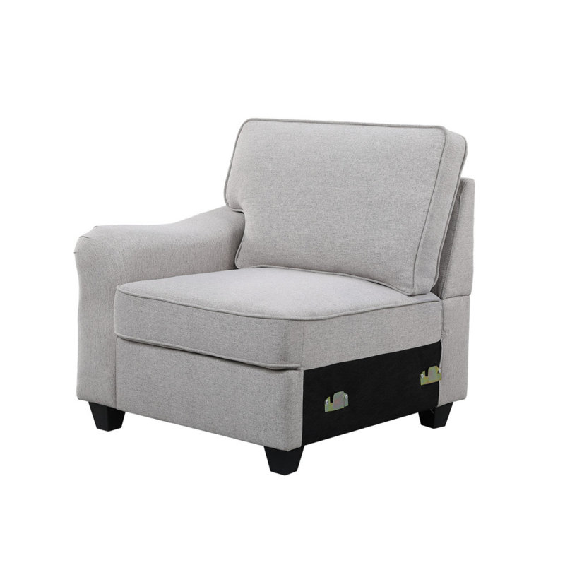 Canapé moderne modulaire en L avec repose-pieds 7 pièces Leo, Lin gris pâle, H 35,05 po x l 125,05 po x P 99,05 po