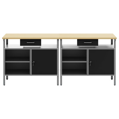 Set Of 2 Steel Workshop Bench Rectangular