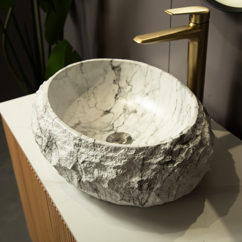 Lavabo de salle de bain de 45,7 cm (18 po), lavabo ovale irrégulière en résine avec motif pierre, finition artistique, sans robinet, matériau plus fin pour un entretien rapide, 3 couleurs au choix, profondeur de 45,4 cm (17,88 po), largeur de 34,7 cm (13,68 po), hauteur de 15 cm (5,91 po).