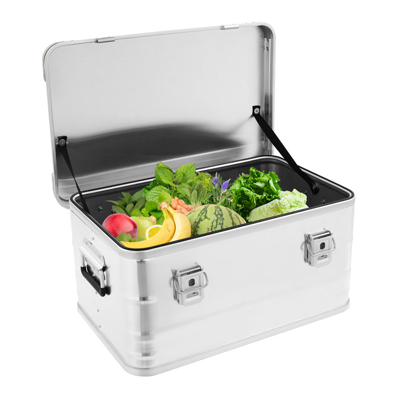 Boîte de rangement 50L pour boîte de rangement pour pique-nique en alliage d'aluminium avec couvercle, 52.84 Quarts, Silver