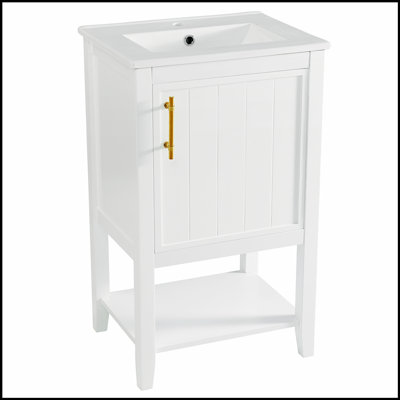 Meuble-lavabo de 20 pouces avec lavabo, armoire en bois massif durable et panneau de fibres à densité moyenne avec porte à fermeture douce
