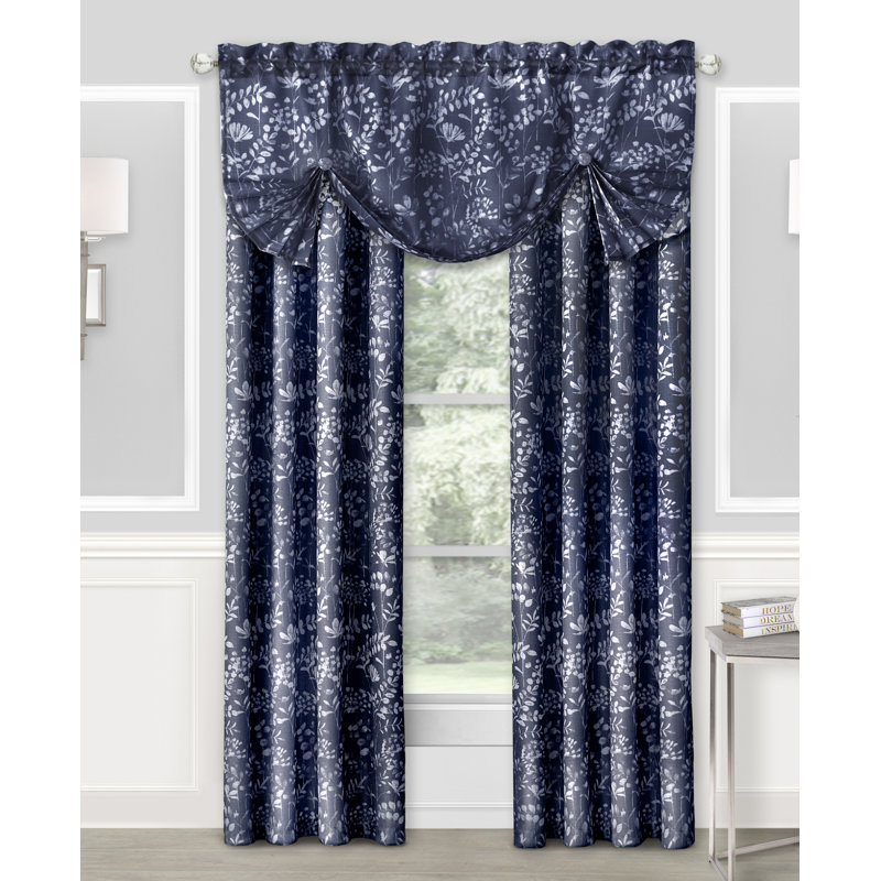 Pullen Semi Sheer Curtain Pair, 52"W x 84"L, Navy
