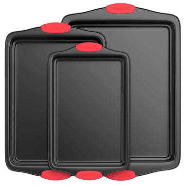 JoyTable Nonstick Bakeware Set - 15 PC Baking Tray Set With Silicone  Handles & Utensils - Oven Safe & Carbon Steel Cookie Sheets, Baking Pans,  Black