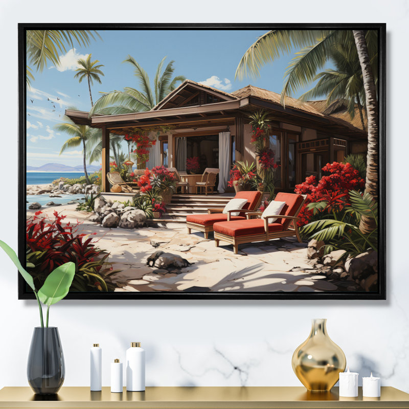 «Southglenn Caraibe Tropical Retreat I», reproduction sur toile, Cadre flottant noir, H 12 po x l 20 po x P 1 po