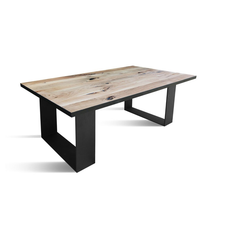 Oak Solid Wood Top Metal Base Dining Table, 75cm H x 240cm W x 100cm D, Natural/Black