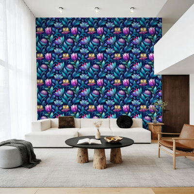 Renter Friendly Peel and Stick Wall Mural Layered Acrylic Folk Flowers Flowing Curves Design Vinyl  Waterproof Removable for Room  Bathroom  Cabinet & Shelves door