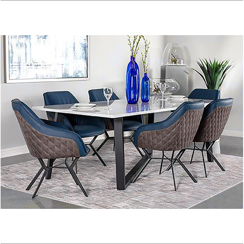 Blue and Gunmetal Upholstered Dining Chairs (Set of 2)