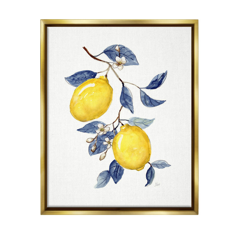 «Lemons With Flower Buds Floater Frame» par Nan sur, Cadre flottant métallique doré, H 21 po x l 17 po