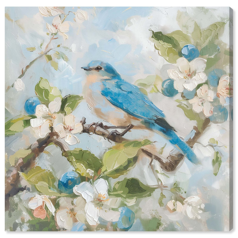 "Blissful Blue Bird" par Coast Art Farmhouse, Toile tendue, H 24 po x l 24 po