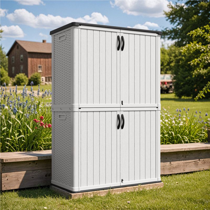 4 pi L 2 pi. D Abri de rangement vertical en résine pour l'extérieur, Blanc