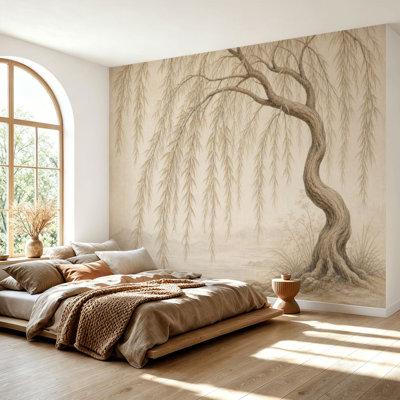 Wall Mural Peel and Stick Wallpaper Elegant Willow Tree Flowing Branches Serene Minimalist Landscape Self-Adhesive Removable Contact Paper Wall Decor for Living Room Bedroom 69"H x 96"W