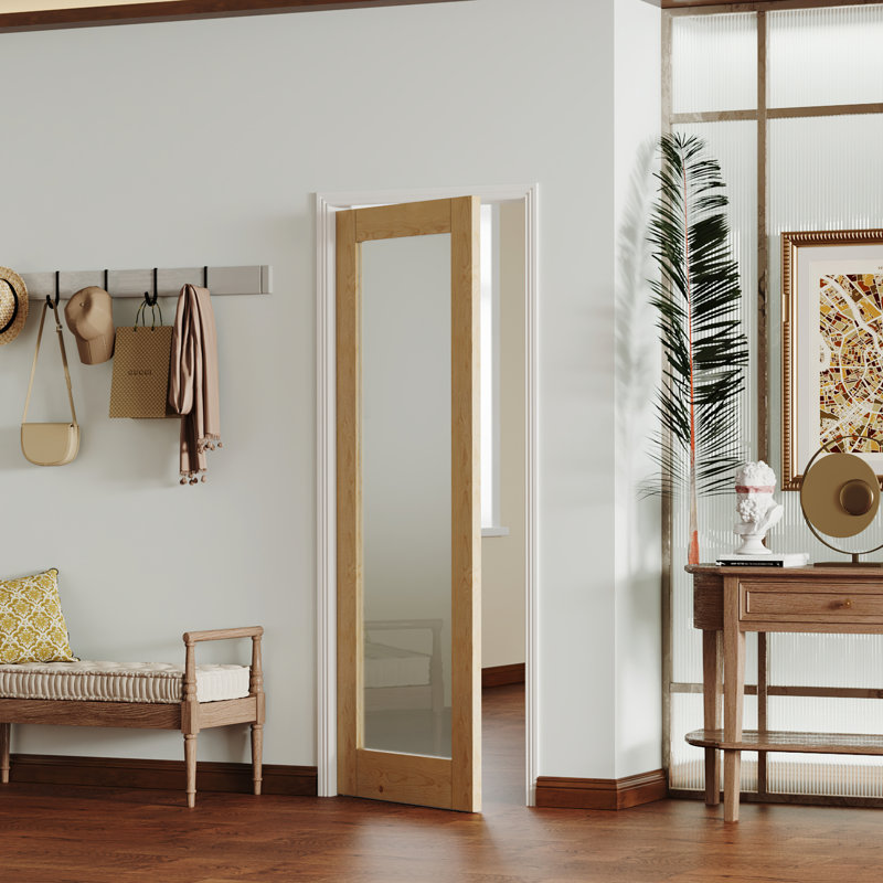 Portes dalles - 1 porte en verre givré de style contemporain avec portes intérieures en bois massif, 32 po x 80 po