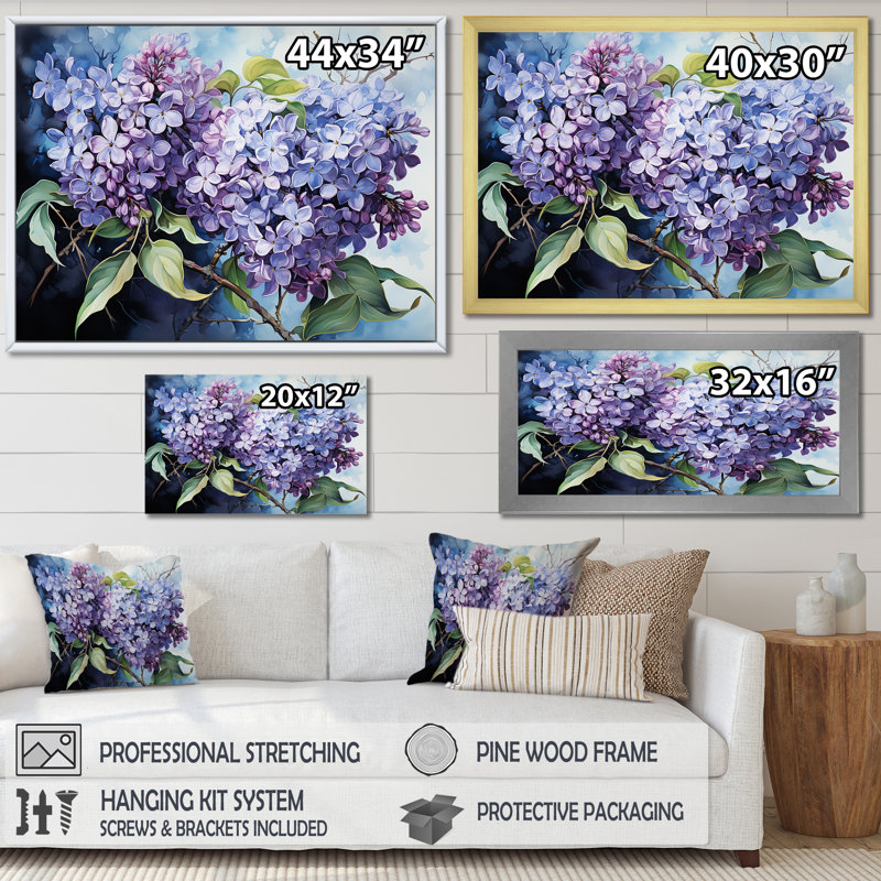 Lilas, minimalisme, rêve IV sur toile, Cadre simple argenté, H 16 po x l 32 po x P 1 po