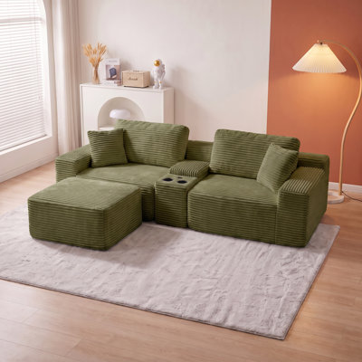 Modular Deep Seat Sectional Sleeper Sofa with Cup Holders, USB Ports, Storage & Movable Ottoman, No Assembly Required for Living Room