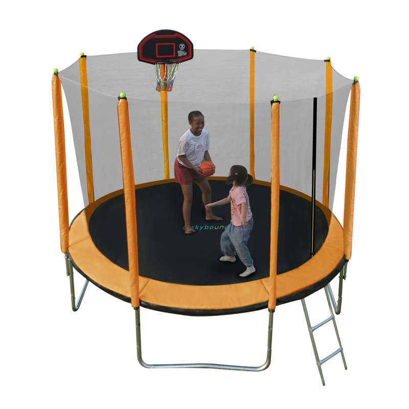 Trampoline de jardin rond de 10 pi avec enceinte de sécurité SkyBond, Orange