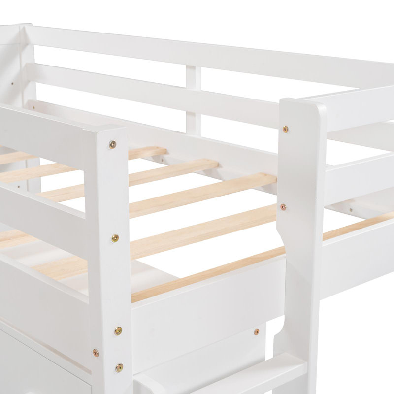 Wren  Wood Daybed Frame With Fence, Rustic Style, Solid Pine, White