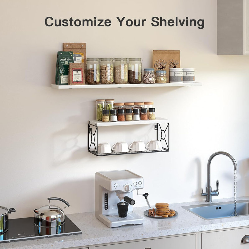 Floating Wall Shelves With Storage Basket, Space Saving Bathroom Shelves Over Toilet For Home Organization In Bathroom, Kitchen, Living Room