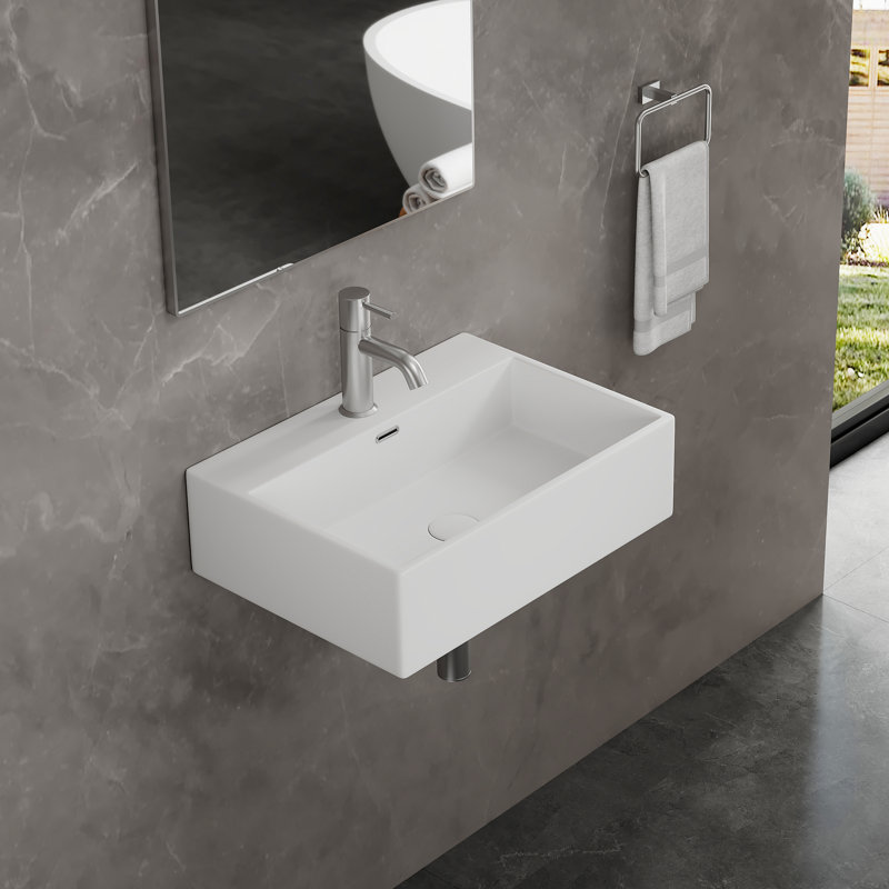 Turner Rectangular Wall Hung/Countertop Basin Bathroom Sink with Mounting Bolts, 15cm H x 54cm L x 38cm W 