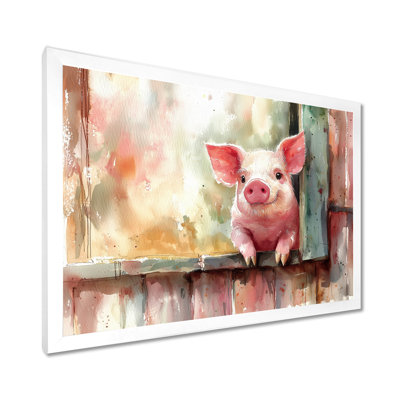 Cute Pig Portrait At The Barn I - Pig Wall Art