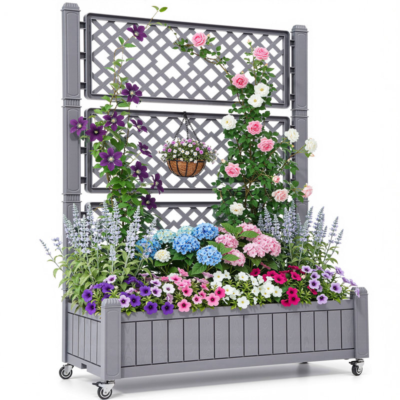 Planter Box With Trellis, Grey