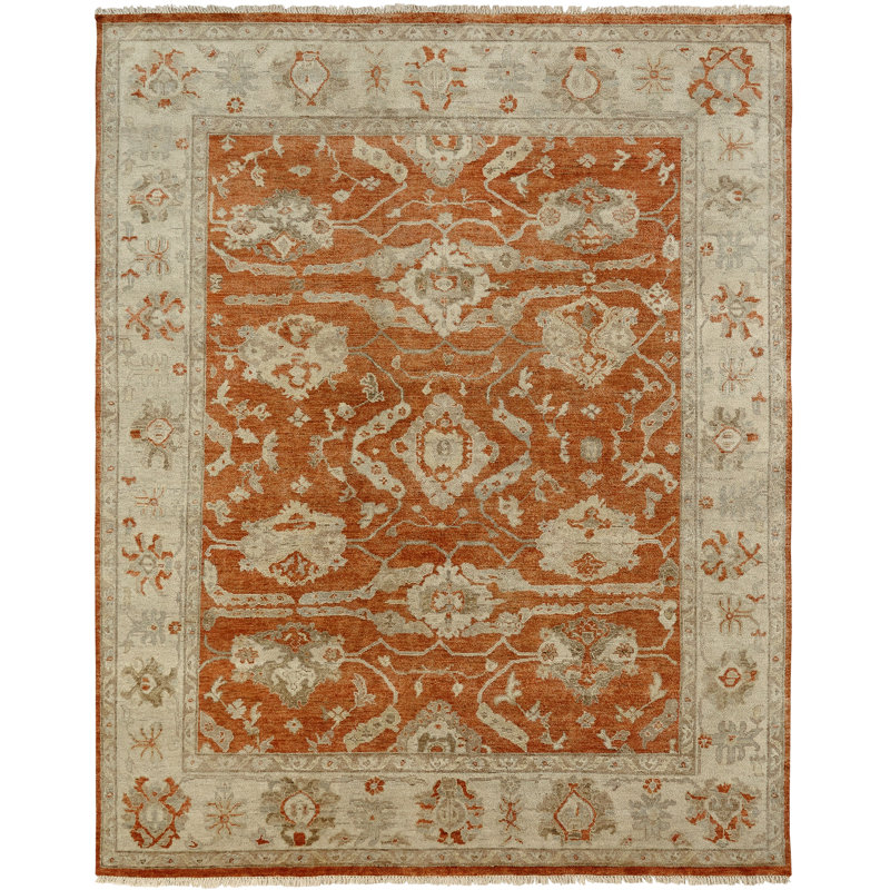 Prange Wool Oriental Area Rug in Rust/Ivory, Rectangle 8' x 10'