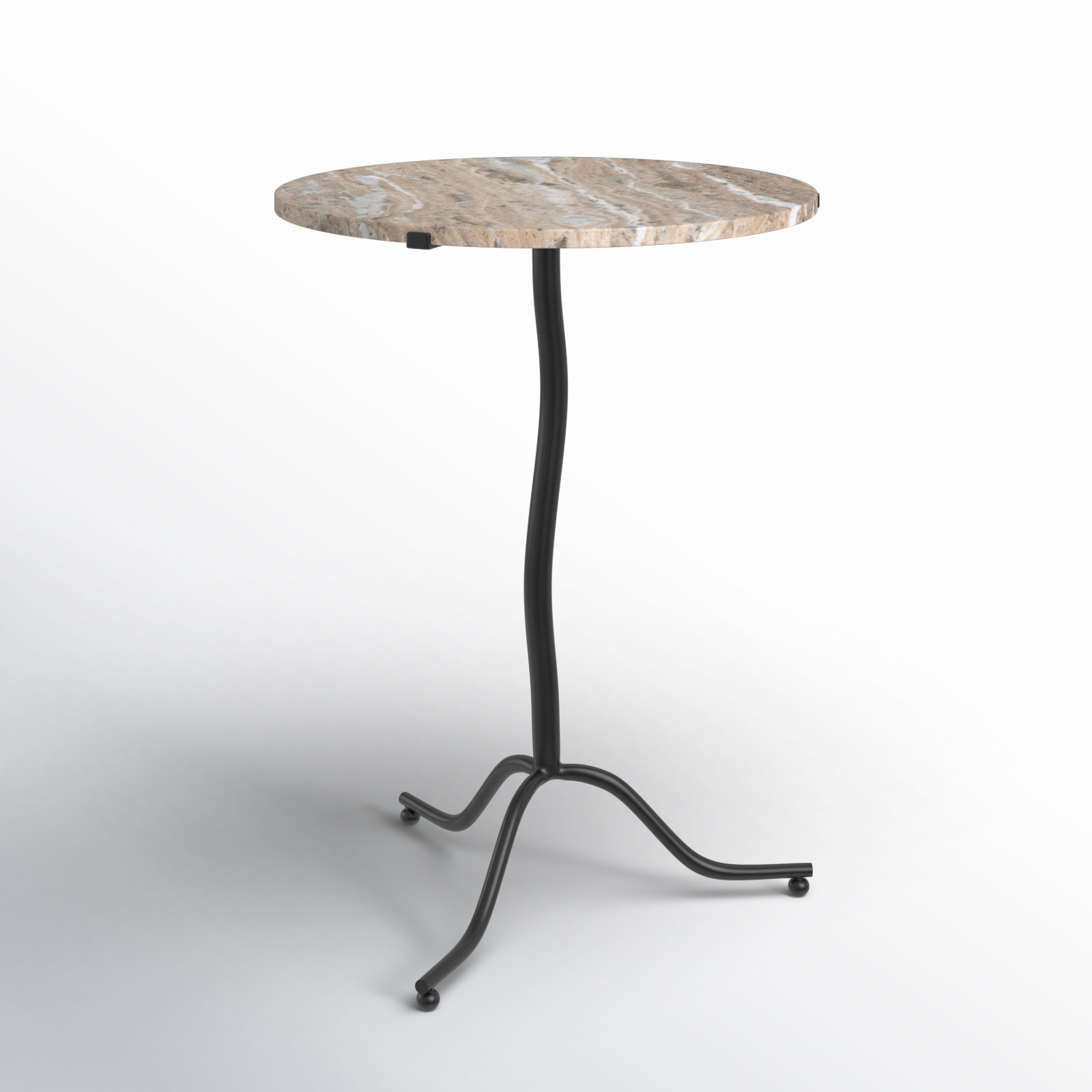 18" Genuine Marble End Table, Beige Top/Black Base