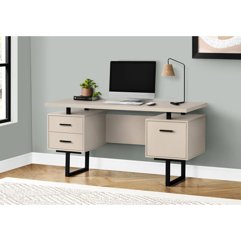 Bureau de 60 po pour une utilisation efficace - stratifié beige, métal noir, rangement pratique pour salle d'étude