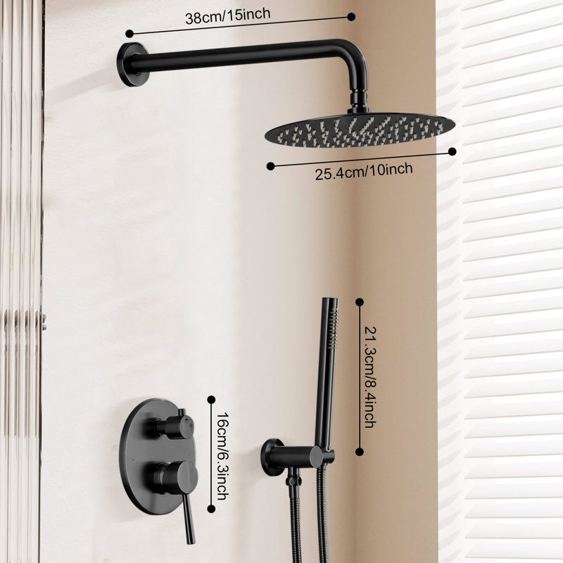 Système de douche mural, pomme de douche à pluie 10 "avec douchette, Matte Black