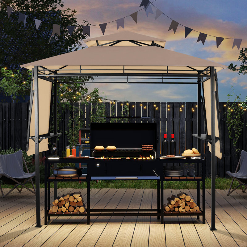 13.5 Ft W x 4 Ft. D Steel Grill Gazebo, Khaki