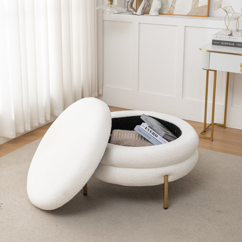 Repose-pieds rond avec rangement Lytham, Mélange de polyester blanc