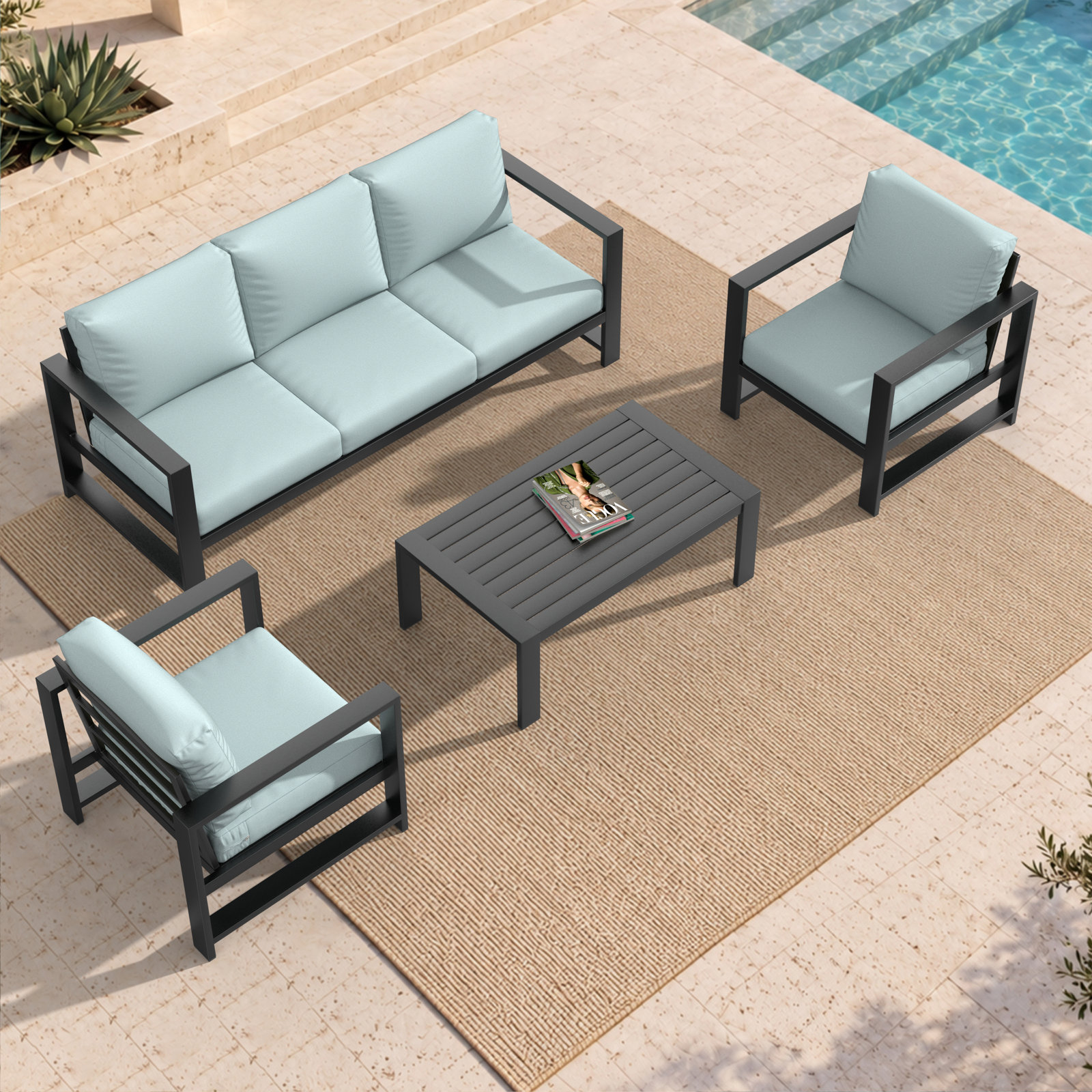 Dulcie 5-Person Sunbrella® Patio Seating Group, Green/Blue