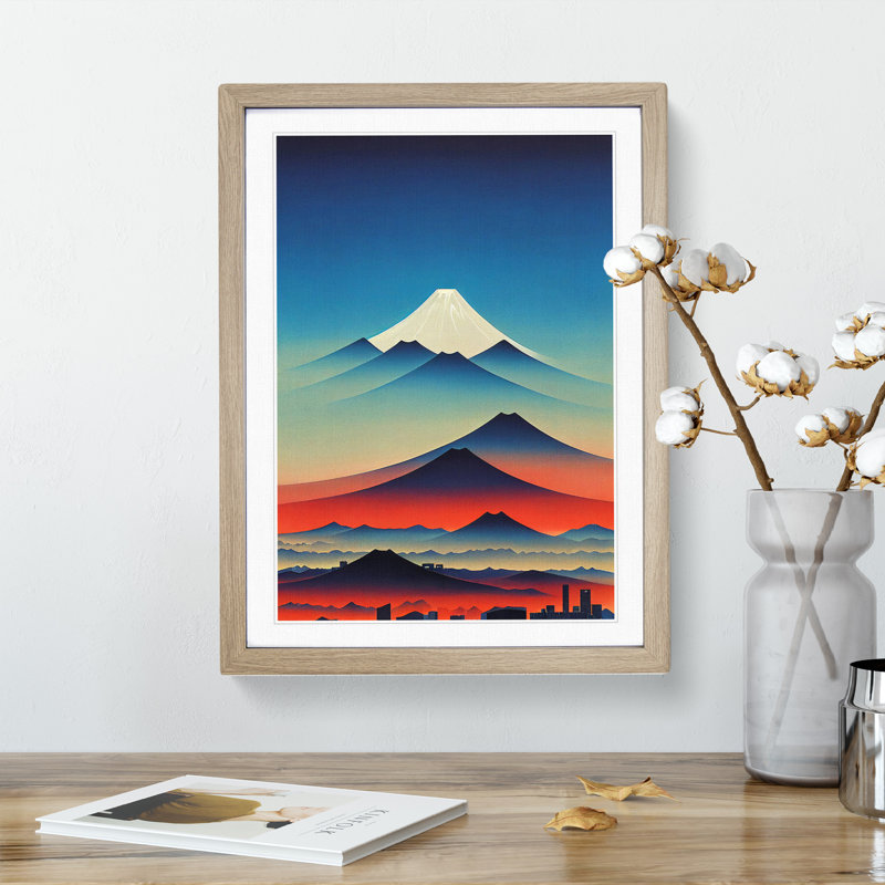 The Abstract Mountain Landscape No.3 - Wall Art, 48cm H x 36cm W, Oak Framed Paper, White