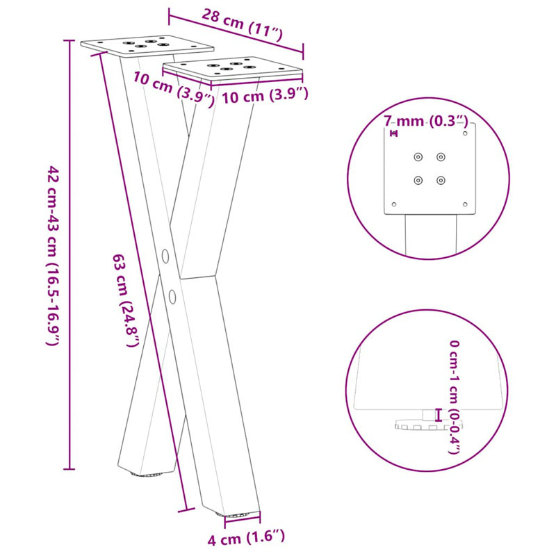 Holldorff Table Leg, 43cm H x 28cm W x 4cm D, Anthracite
