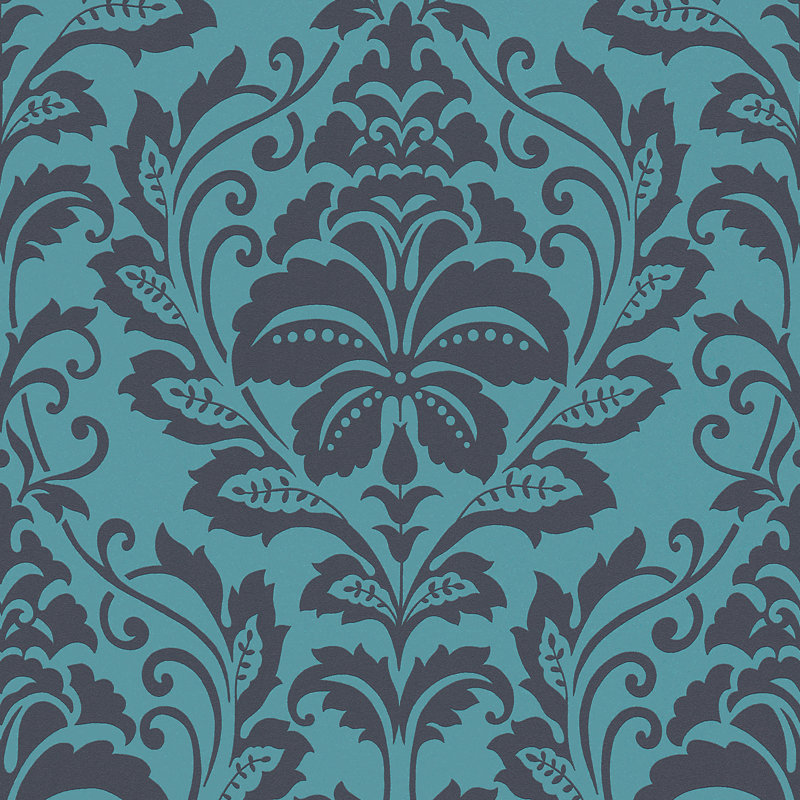 Chelchowska Damask Motif Design 10m x 53cm Wallpaper Roll, Blue/Black