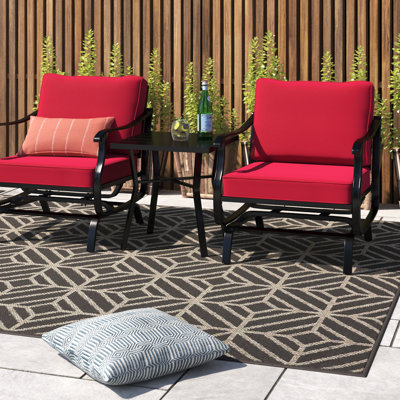 Arizbeth 3pcs Patio Rocking Bistro Set Cushioned Chair Armrest Side Table Red by Wade Logan