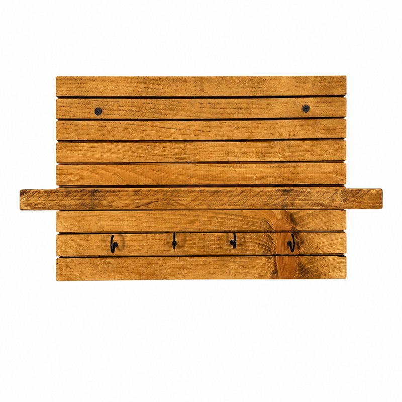 Waypoint Wall Organizer Shelf with 4 Key Hooks, Natural