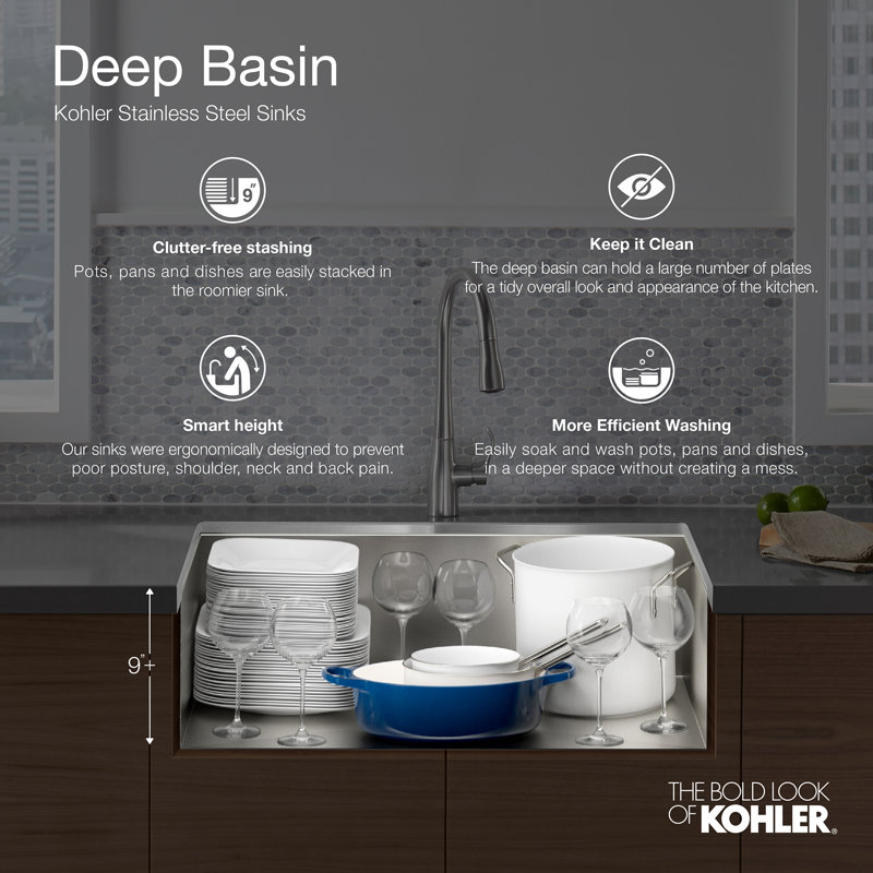 Vault™ 35-3/4" x 24-5/16" x 9-5/16" Top-Mount Single-Bowl Stainless Steel Kitchen Sink, 1 Hole