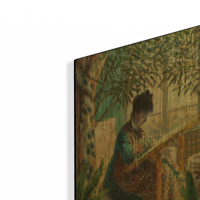 «Madame Monet Embroidering» par Claude Monet, art mural en métal doré, 16 po x 24 po, 16 po x 24 po