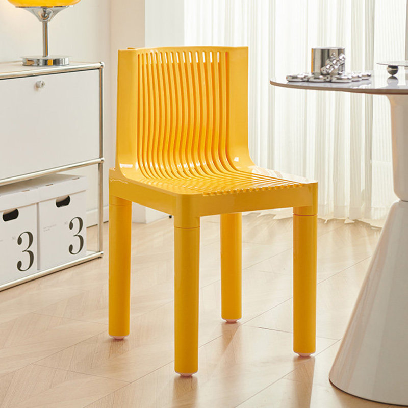 White Slat back side Chair(Set of 2), Yellow, Yellow