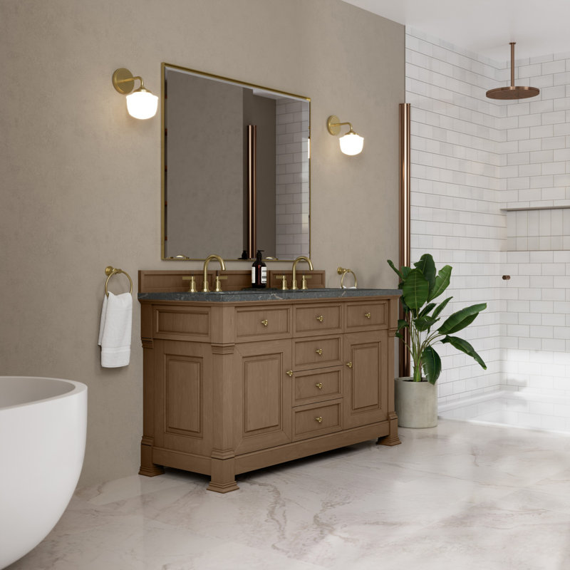 Brookfield 60'' W Double Vanity, Pecan, Parisien Bleu, Widespread