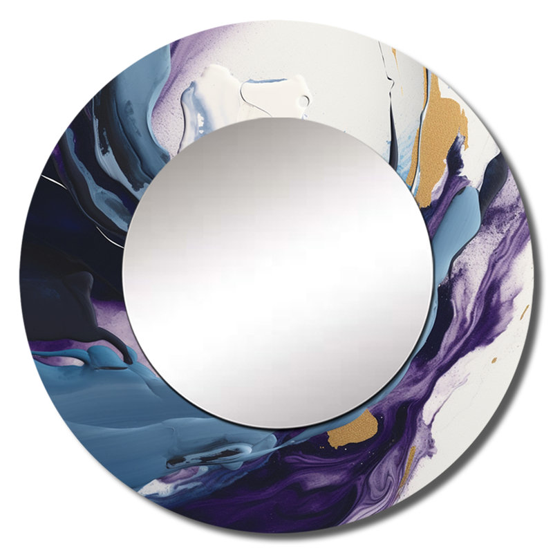 Petrel Electric Marble Ink Art III - grand miroir mural en marbre, miroir rond moderne unique, impression d'art en métal