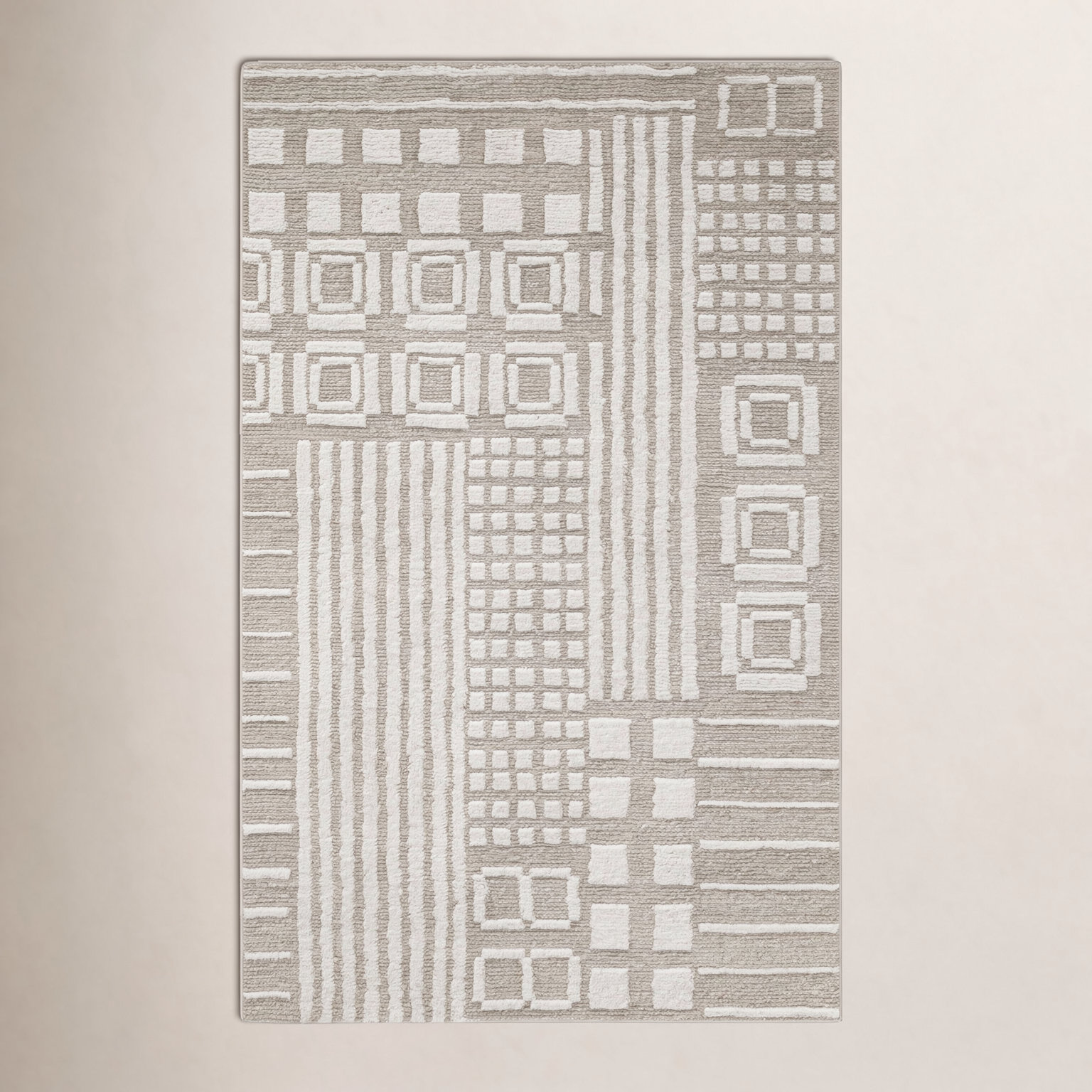 Ivory Hand-Tufted Geometric Rug, Rectange 5' x 8'