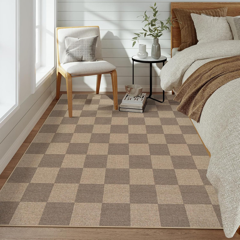 Vilena Checkerboard Pattern Washable Area Rug - Bold Textured Design for Living Room, Bedroom, or Kitchen Decor