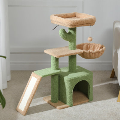 Petit arbre à chat pour chats d'intérieur, mignonne tour de chat de 32 po avec rampe à griffes en sisal, hamac douillet et perchoir de lit amovible pour chatons