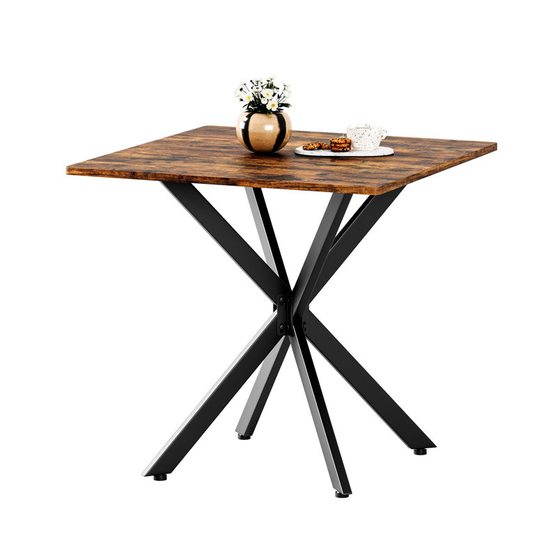 Rustic Square Side Table, X-Frame Metal Legs With Wood Grain Tabletop, Industrial Accent End Table For Living Room, Bedroom & Home Office, Brown, 31.5 X 31.5 X 29.5 Inches
