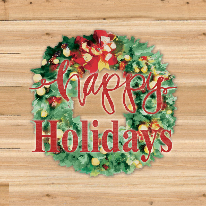 Happy Holiday Wreath - Wrapped Canvas Print, 30cm H x 30cm W