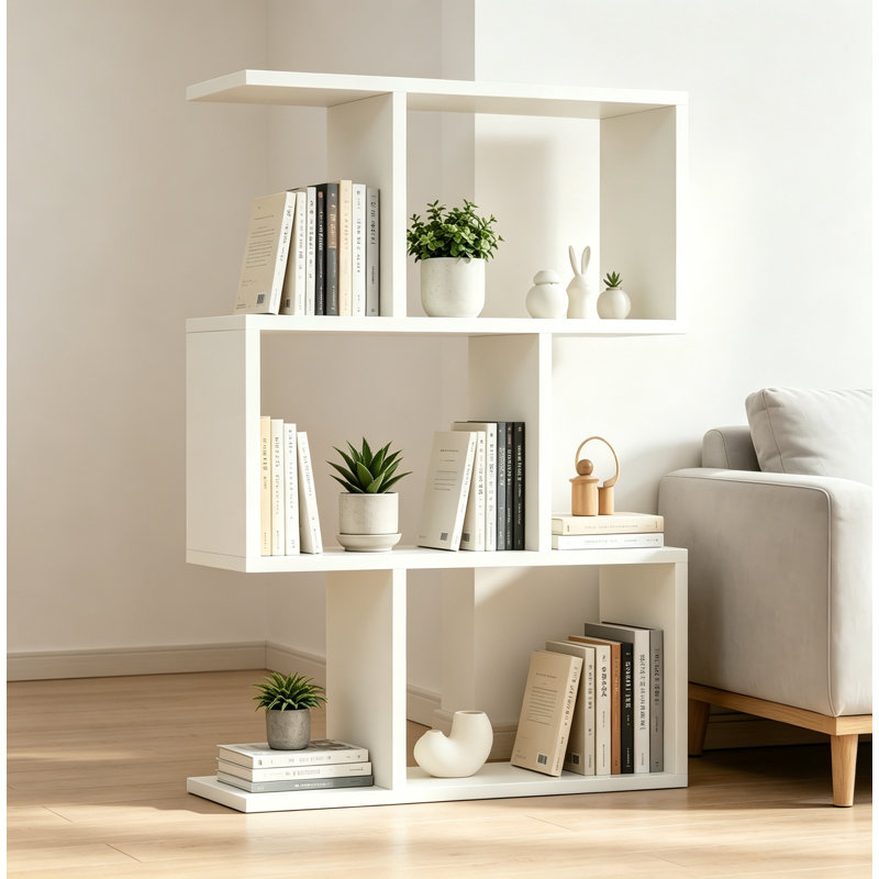 Three layer simple household white bookshelf